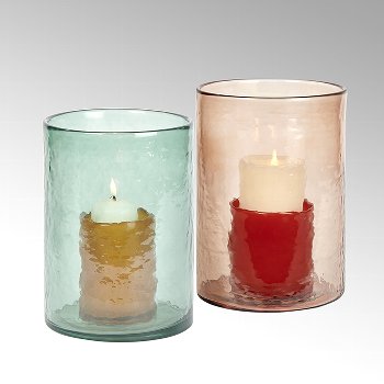 Livorno candle holder glass, apricot/red