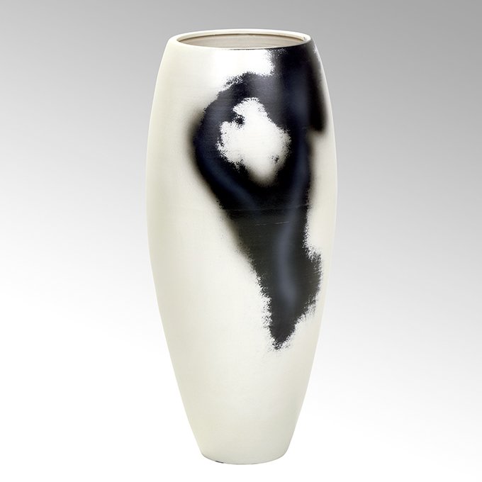 Keiichi Gefäß Keramik handbemalt, elfenbein/ schwarz H 60 cm D 27 cm