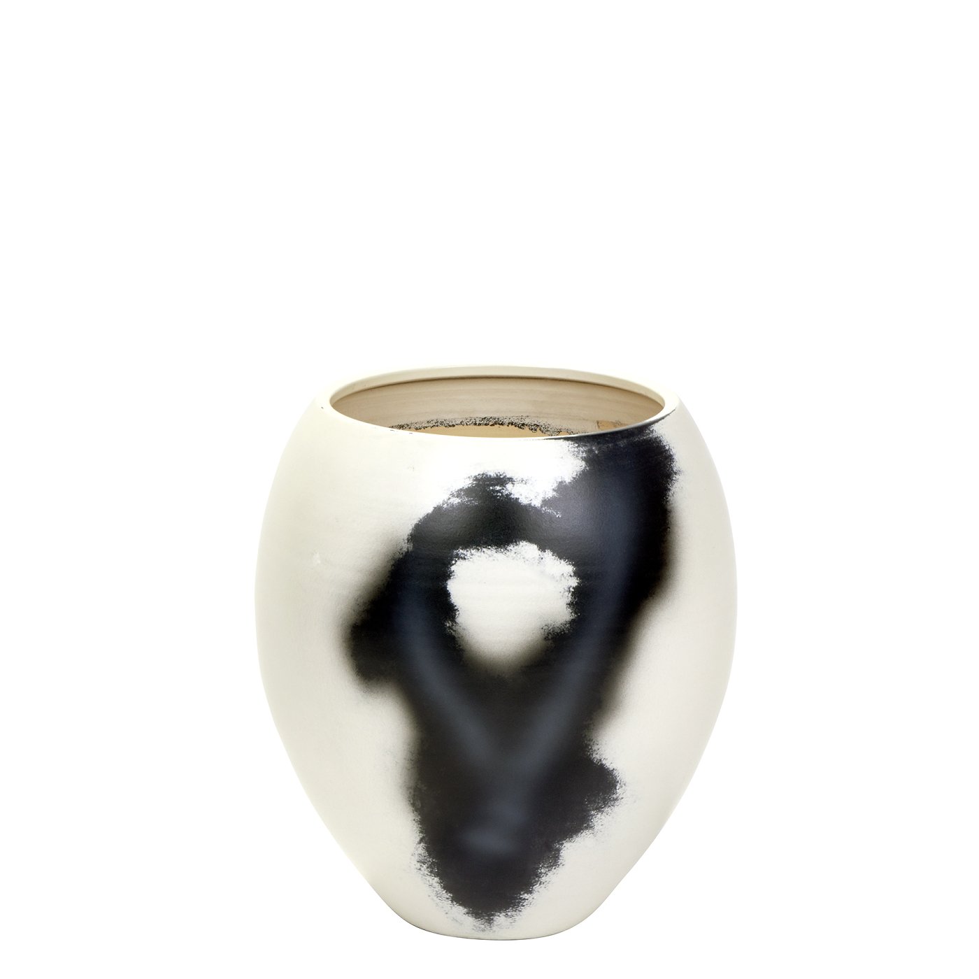 Keiichi Gefäß Keramik handbemalt, elfenbein/ schwarz H 37 cm D 33 cm