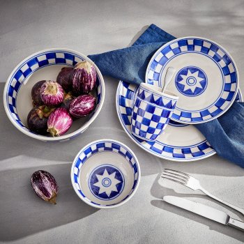 Küchenkaro plate creme/blue H 3,5 D 26 cm