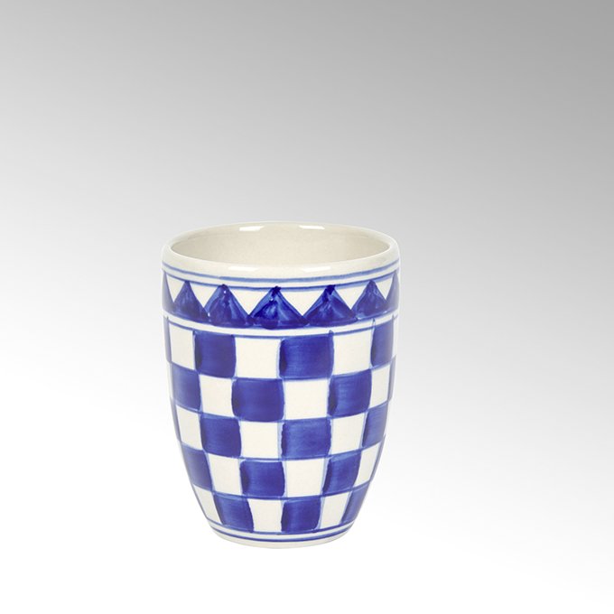 Küchenkaro tumbler creme/blue H 10 D 8 cm