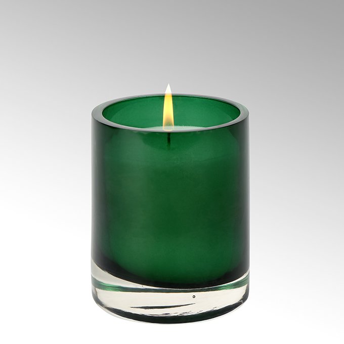 Elina Duftkerze im Glas, grün, mit Geschenkkarton H 10 cm, D 8,2 cm, Kerze  im Dekoglas Glas farbig gesprüht, Wachs Duft \