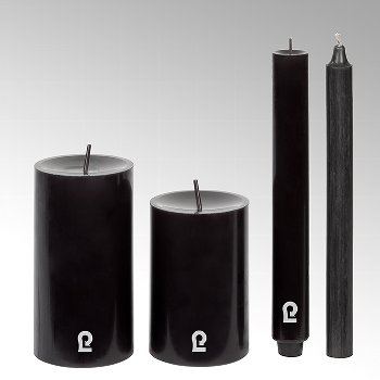 candle, round, black, H12cm, D8cm