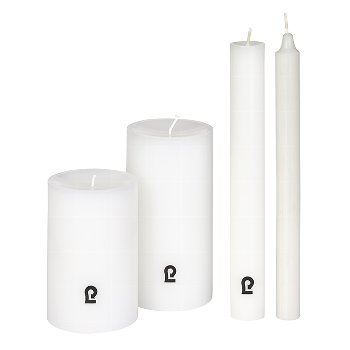 candle, round, white, H 12 cm, D 8 cm