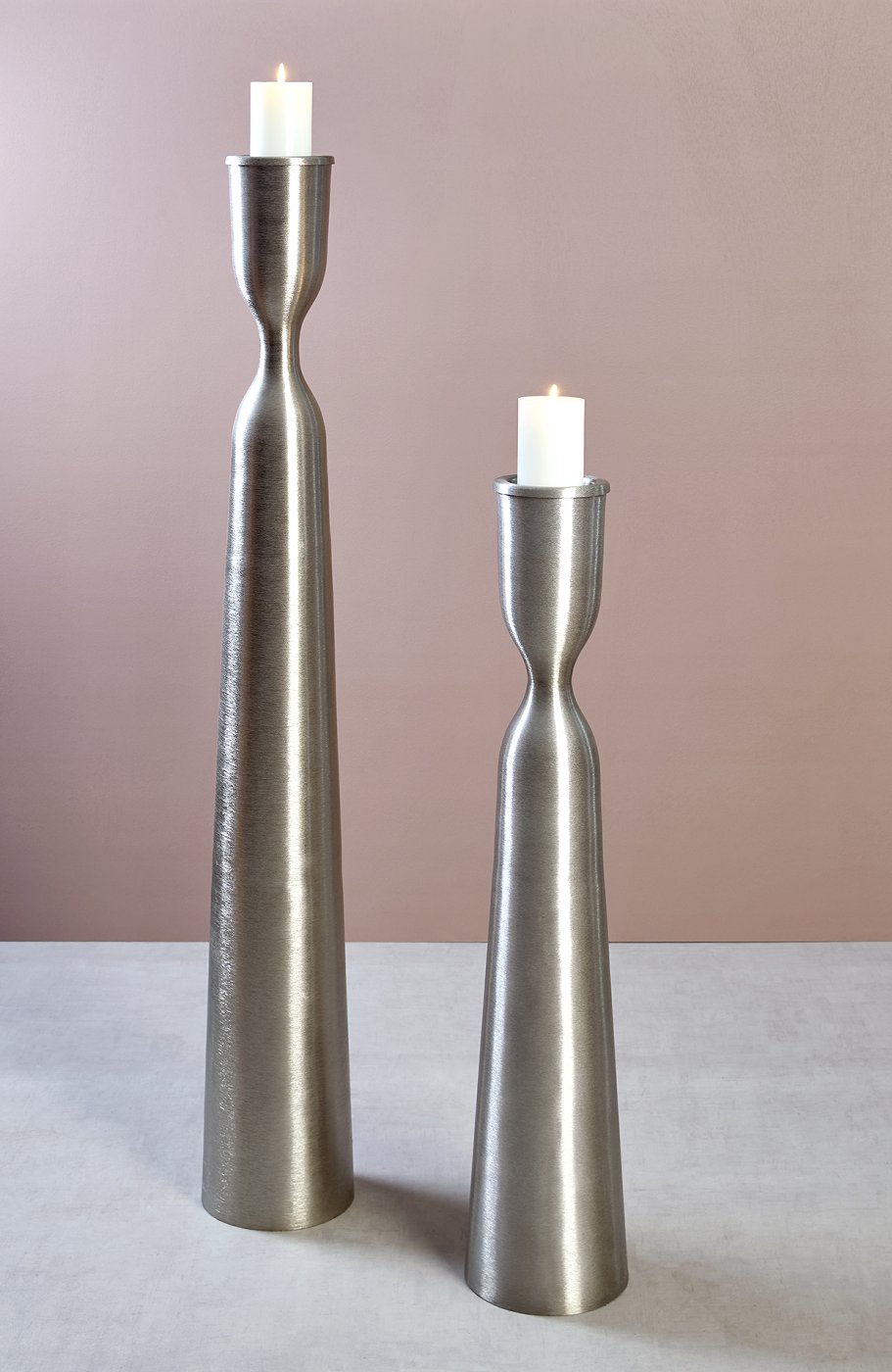 Zaza Stehleuchter Aluminium gebürstet, vernickelt, passende Kerzen D 5 cm  und 8 cm,