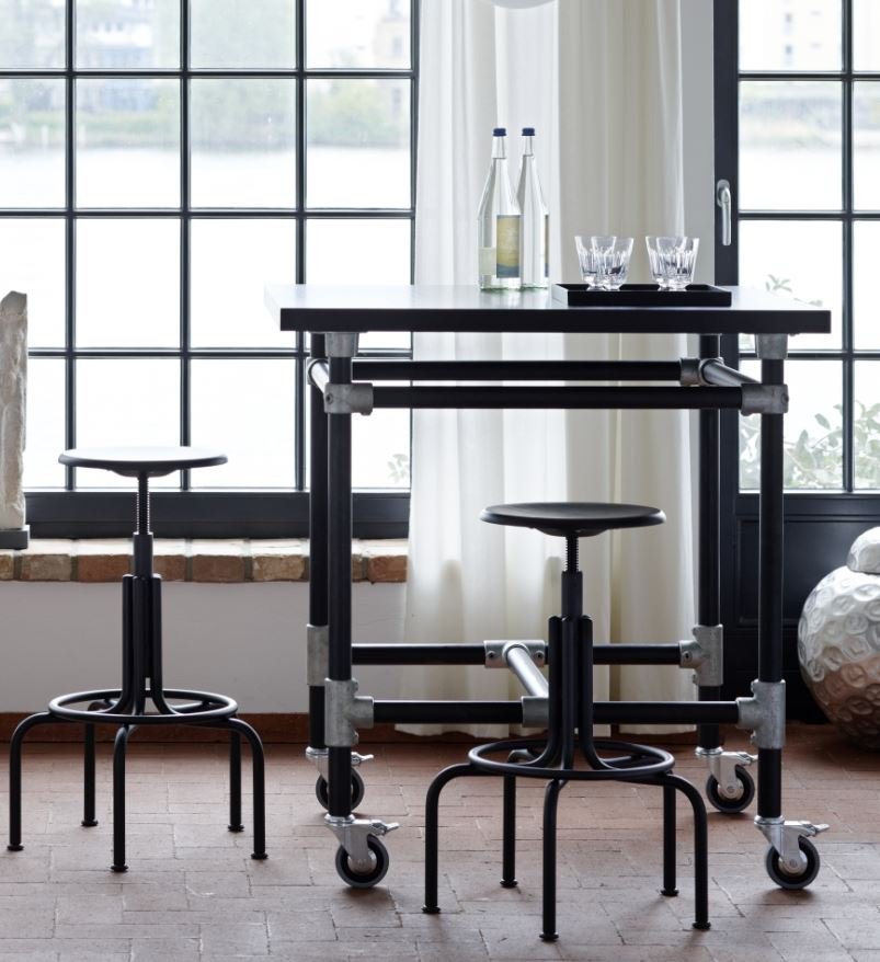 Industrie stool high iron frame black H65-85
