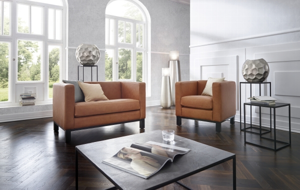 Bella Sofa lang 153 cm gebeizt, schwarz Massivholz Rahmen inkl. 1 rohweiß, Füße Sitzpolster, Weißpolster und