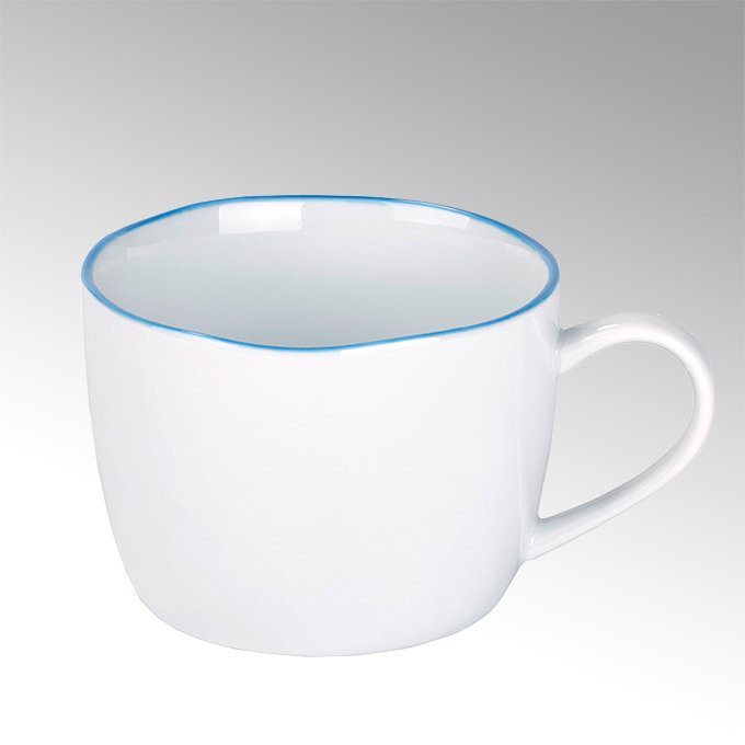 Piana coffeecup white with lightblue rim,