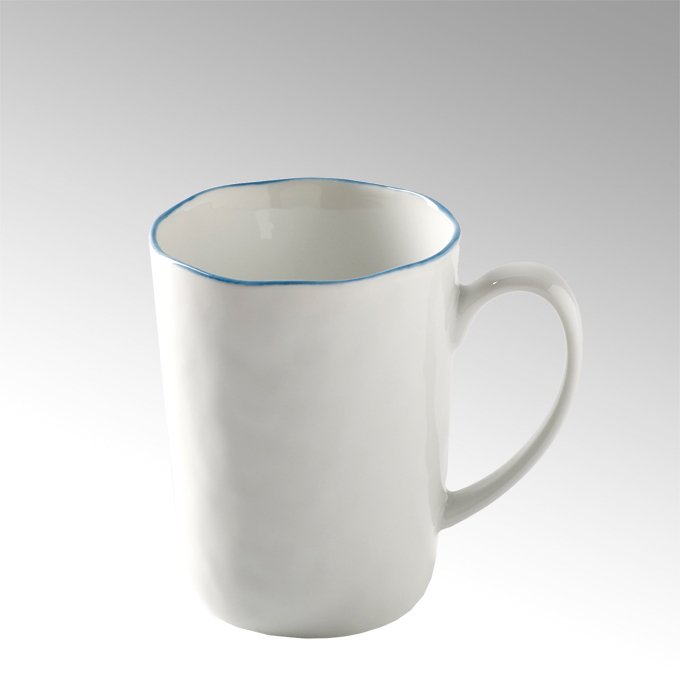 Piana mug with handle white with lightblue rim,