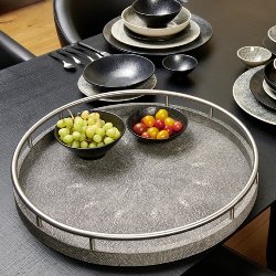 Manon tray, round, D 45 cm H 7 cgraphite, shagreen